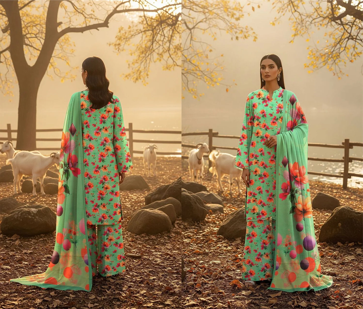 VISTA GREEN PRINTED KARANDI | ALLOVER | UNSTITCHED | 3 PIECE | 4504