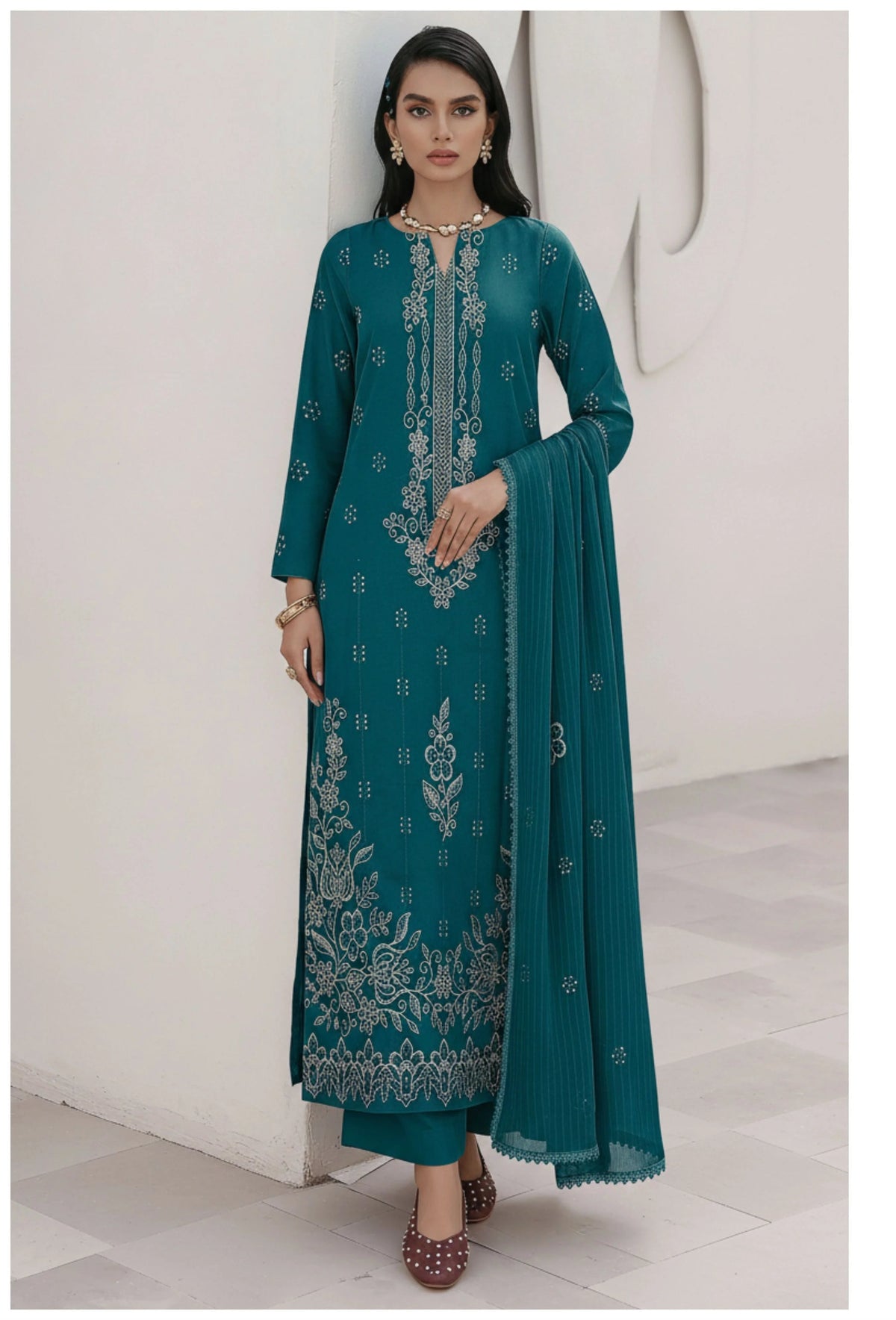 COTTON EMBROIDERED 3 PIECE (UNSTITCHED) - 496