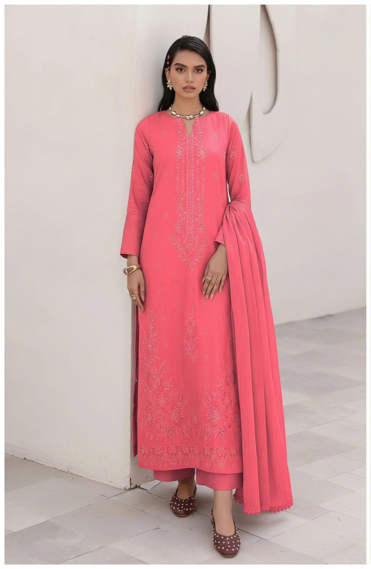 COTTON EMBROIDERED 3 PIECE (UNSTITCHED) - 496