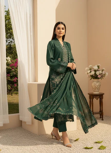 DARK GREEN DHANAK EMBROIDERED | 3 PIECE | UNSTITCHED | 4702