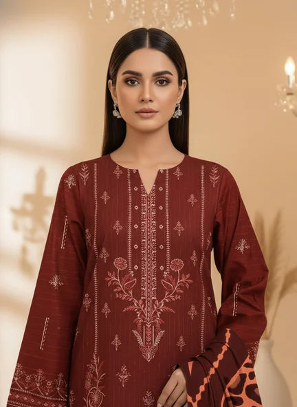 MAROON DARK DHANAK EMBROIDERED | PALACHI VELVET SHAWL | UNSTITCHED | 4906