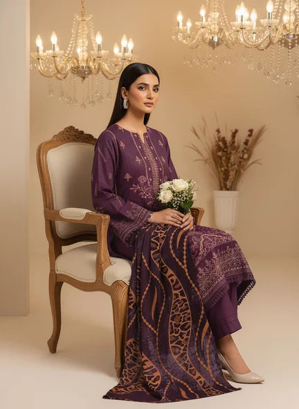 MAGENTA DHANAK EMBROIDERED | PALACHI VELVET SHAWL | UNSTITCHED | 4902