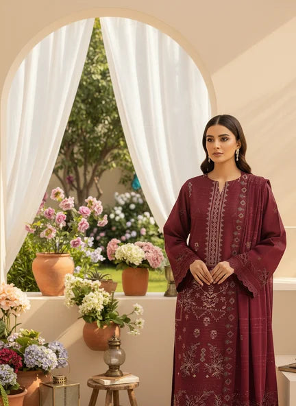 MAROON DHANAK EMBROIDERED | 3 PIECE | UNSTITCHED | 4703