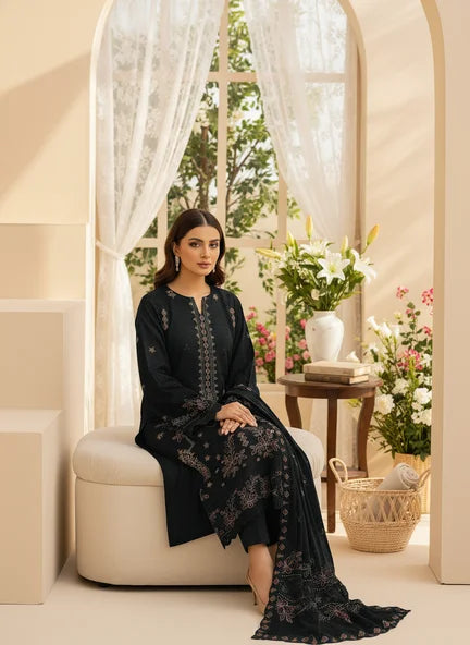 BLACK DHANAK EMBROIDERED | 3 PIECE | UNSTITCHED | 4706