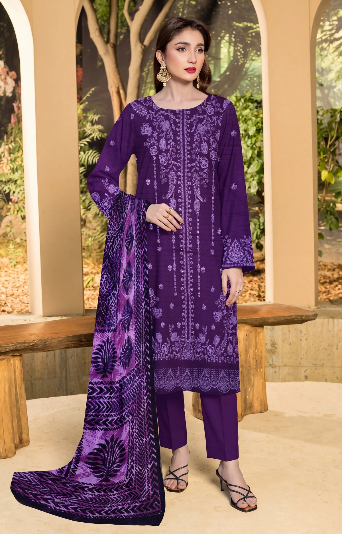 DHANAK EMBROIDERED WITH PALACHI SHAWL (UNSTITCHED) -515