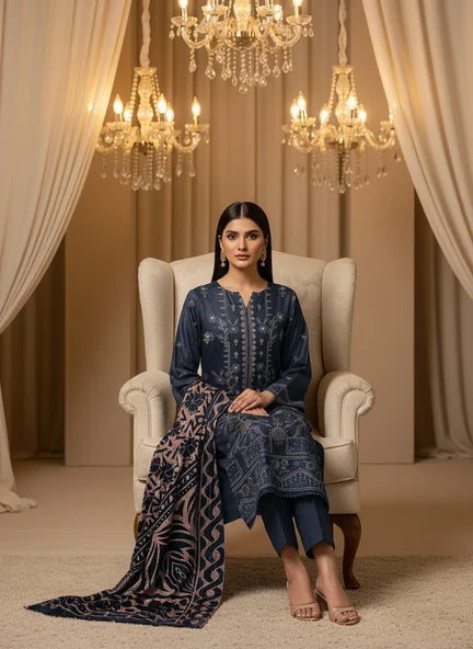 BLUE DHANAK EMBROIDERED | PALACHI VELVET SHAWL | UNSTITCHED | 4804