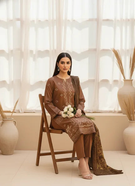 COPPER DHANAK EMBROIDERED | PALACHI VELVET SHAWL | UNSTITCHED | 5104