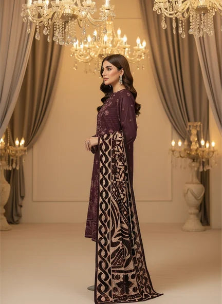 MAGENTA DHANAK EMBROIDERED | PALACHI VELVET SHAWL | UNSTITCHED | 4806