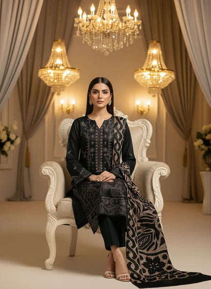 BLACK DHANAK EMBROIDERED | PALACHI VELVET SHAWL | UNSTITCHED | 4802