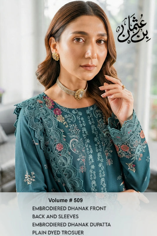 V509 DHANAK 3 PIECE EBROIDERED  (UNSTITCHED)