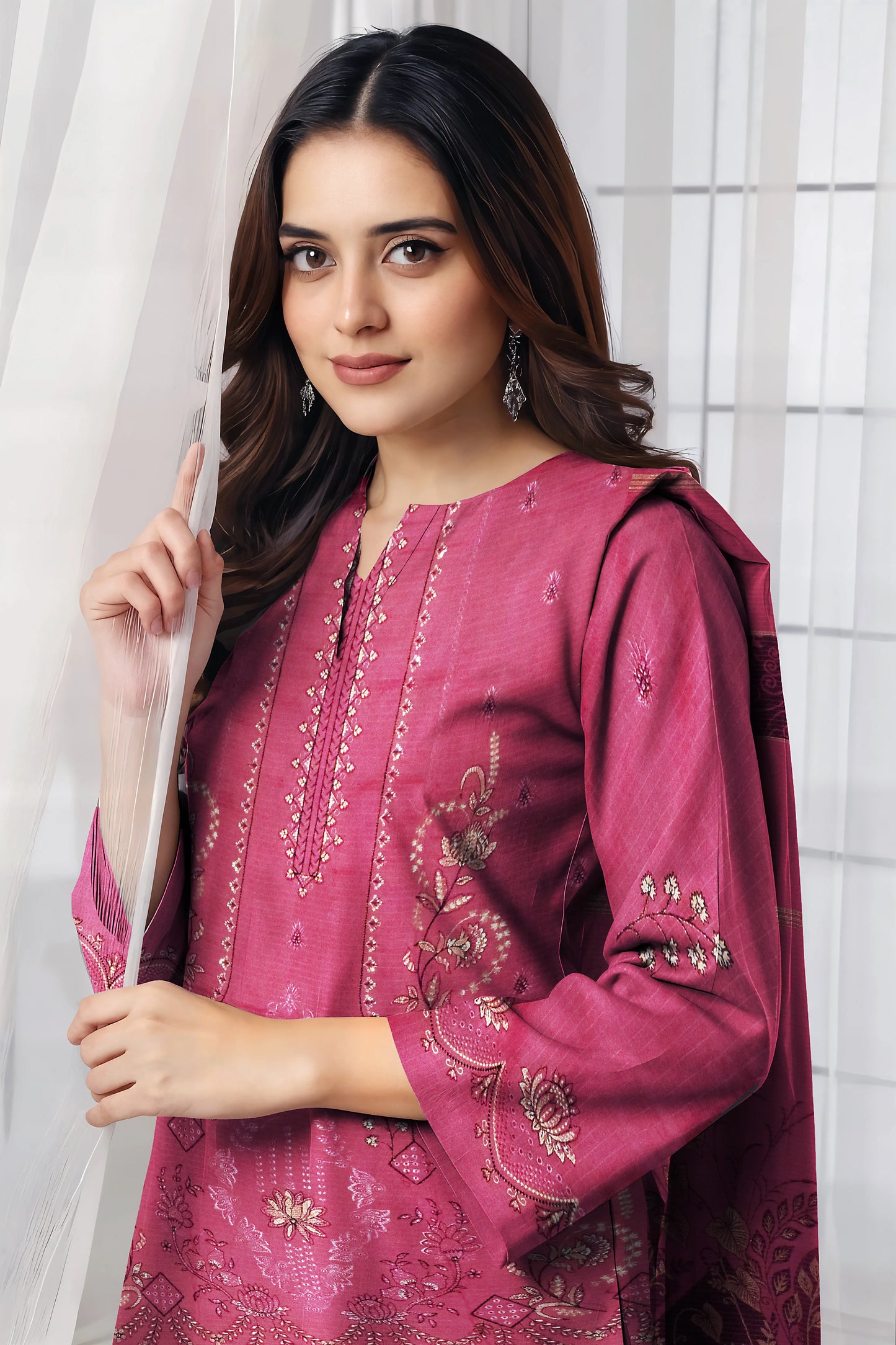 ROSE PINK VISCOSE EMBROIDERED | 3 PIECE | UNSTITCHED | 3705