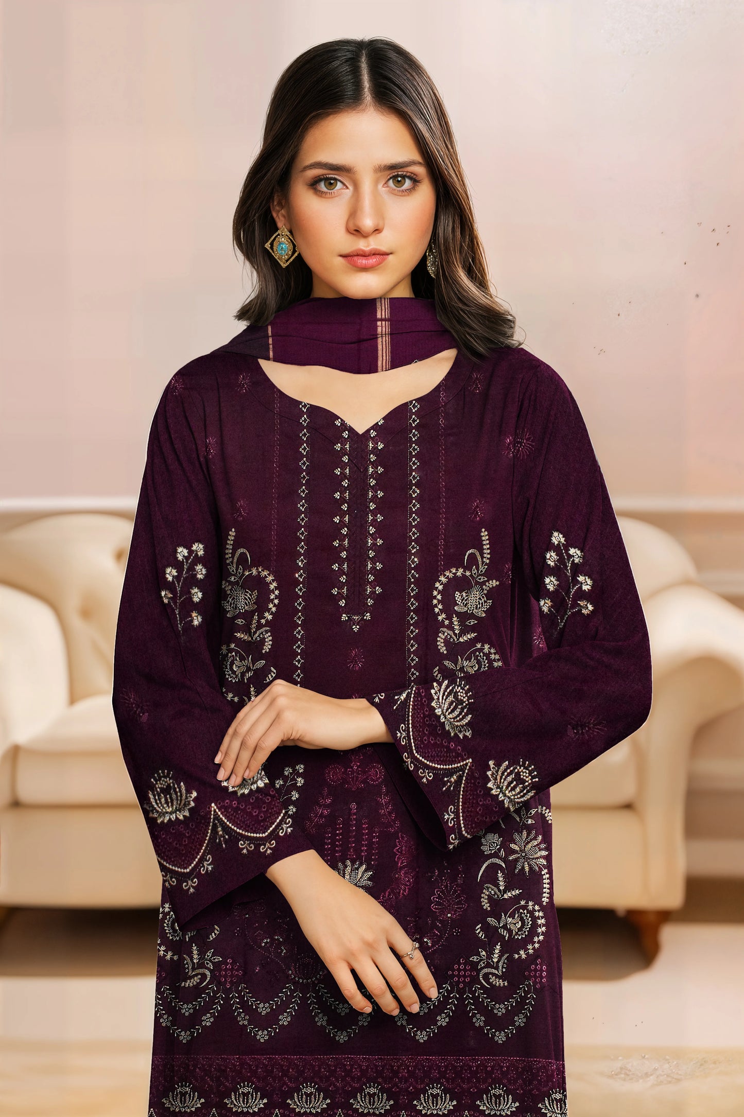 PLUM VISCOSE EMBROIDERED | 3 PIECE | UNSTITCHED | 3703