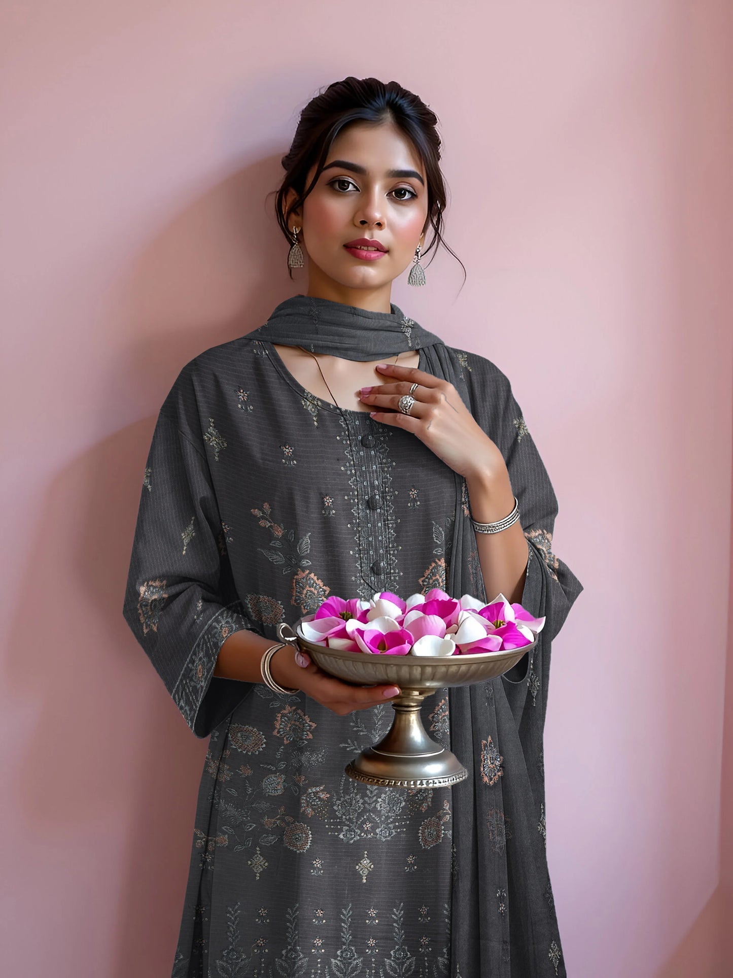 GREY VISCOSE EMBROIDERED | 3 PIECE | UNSTITCHED | 3401
