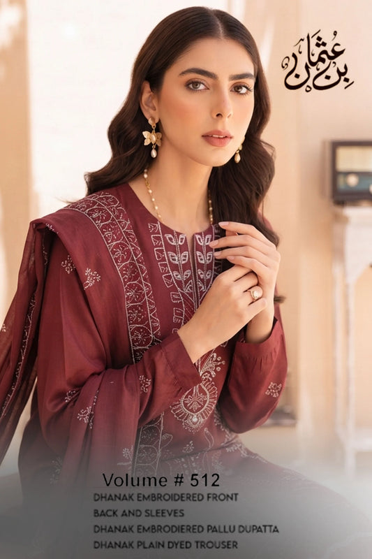 V512 DHANAK 3 PIECE EBROIDERED  (UNSTITCHED)