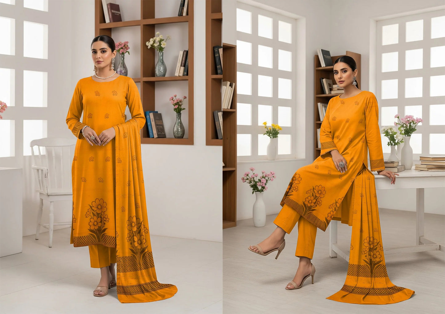 MUSTARD JAQUARD DHANAK | VELVET APLAC | 3 PIECE | 4406