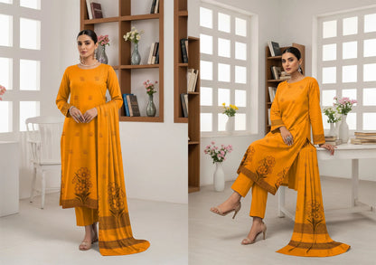 MUSTARD JAQUARD DHANAK | VELVET APLAC | 3 PIECE | 4406