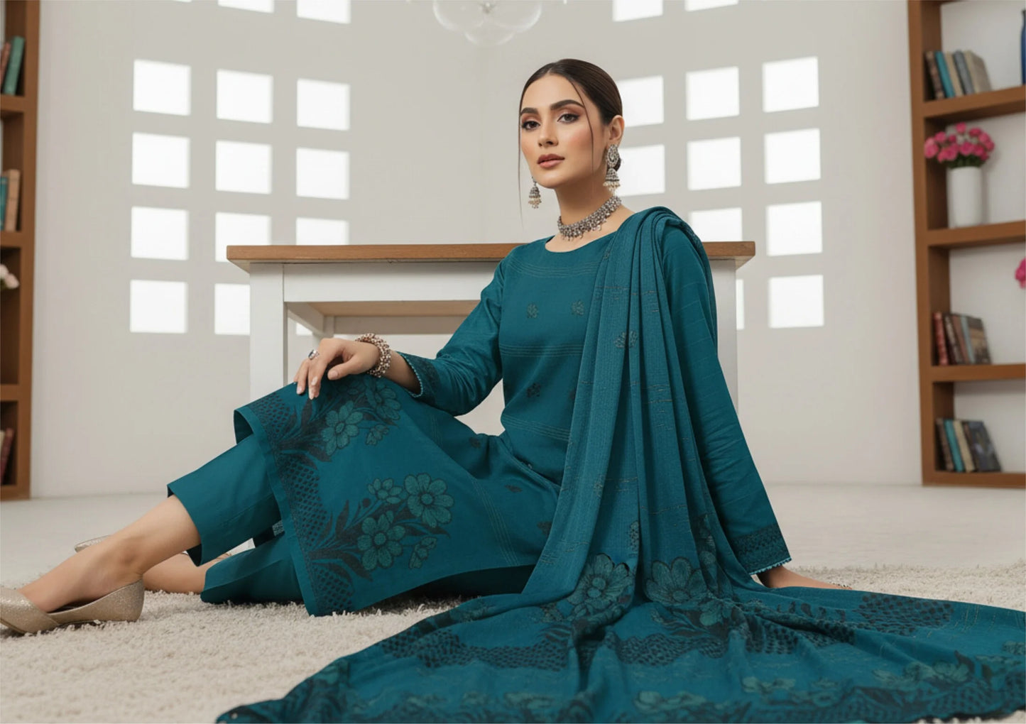 ZINK BLUE JAQUARD DHANAK | VELVET APLAC | 3 PIECE | 4404