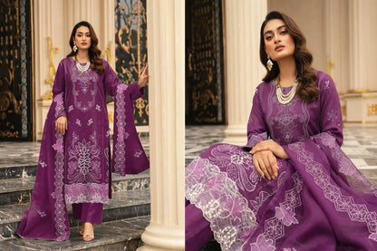V513 DHANAK 3 PIECE EBROIDERED  (UNSTITCHED)