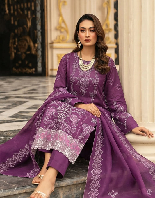V513 DHANAK 3 PIECE EBROIDERED  (UNSTITCHED)