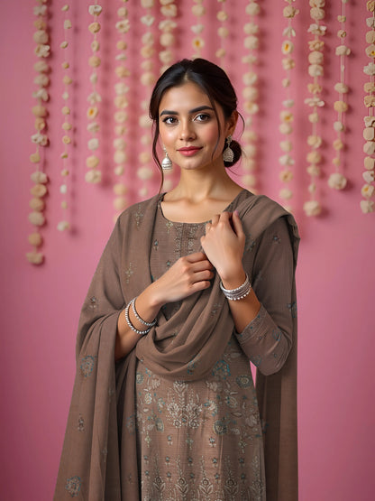 COFFEE VISCOSE EMBROIDERED | 3 PIECE | UNSTITCHED | 3404