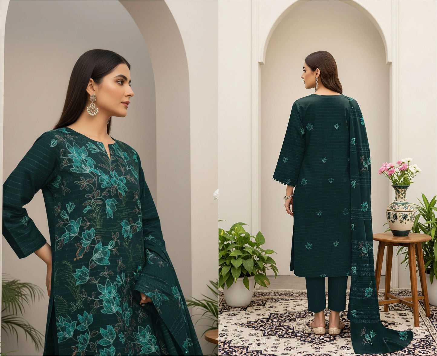GREEN DARK DHANAK EMBROIDERED | 3 PIECE | UNSTITCHED | 380a