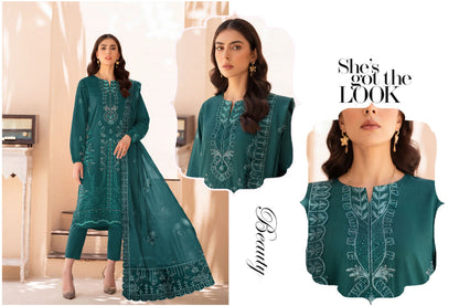 V512 DHANAK 3 PIECE EBROIDERED  (UNSTITCHED)