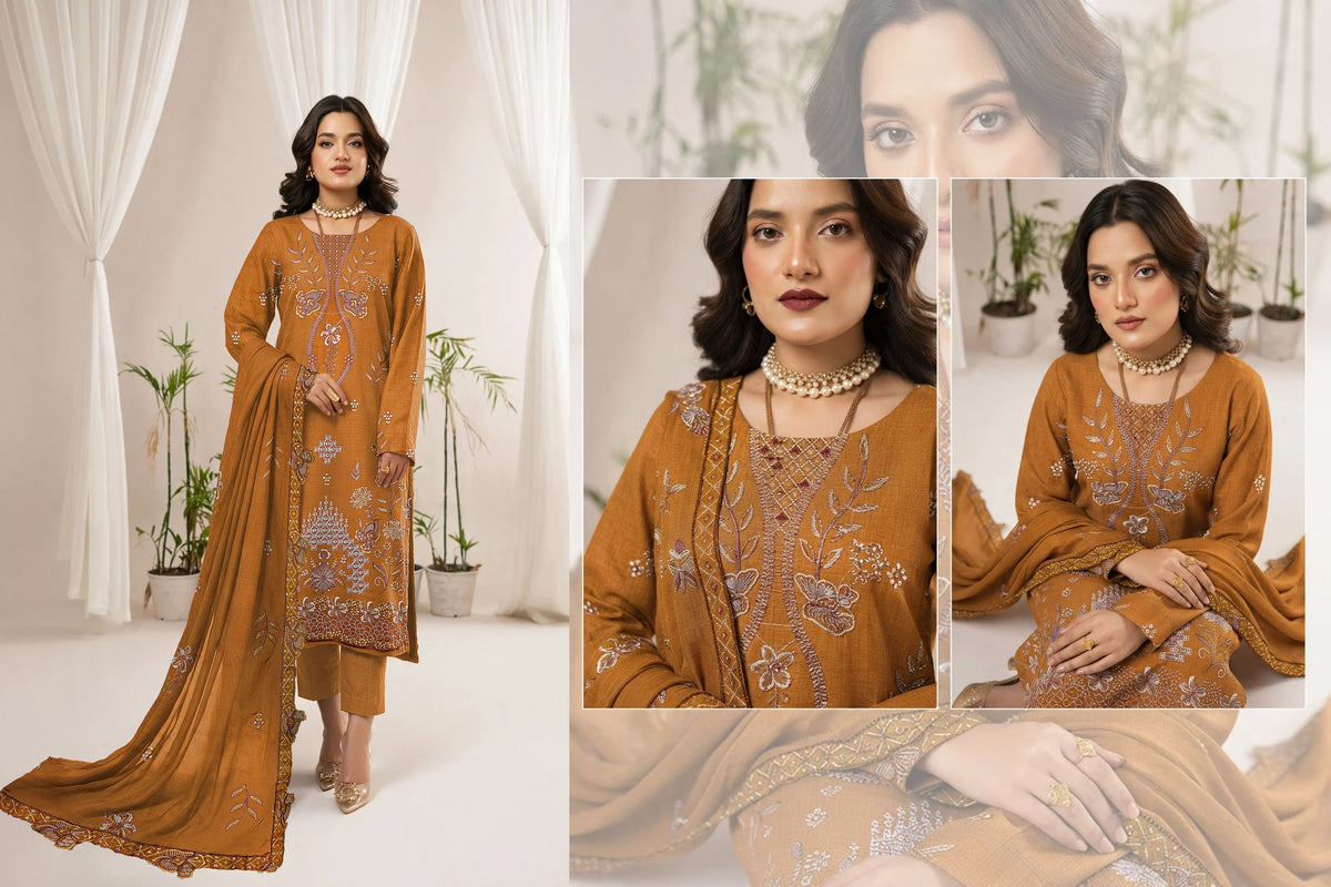 V508 DHANAK 3 PIECE EBROIDERED  (UNSTITCHED)