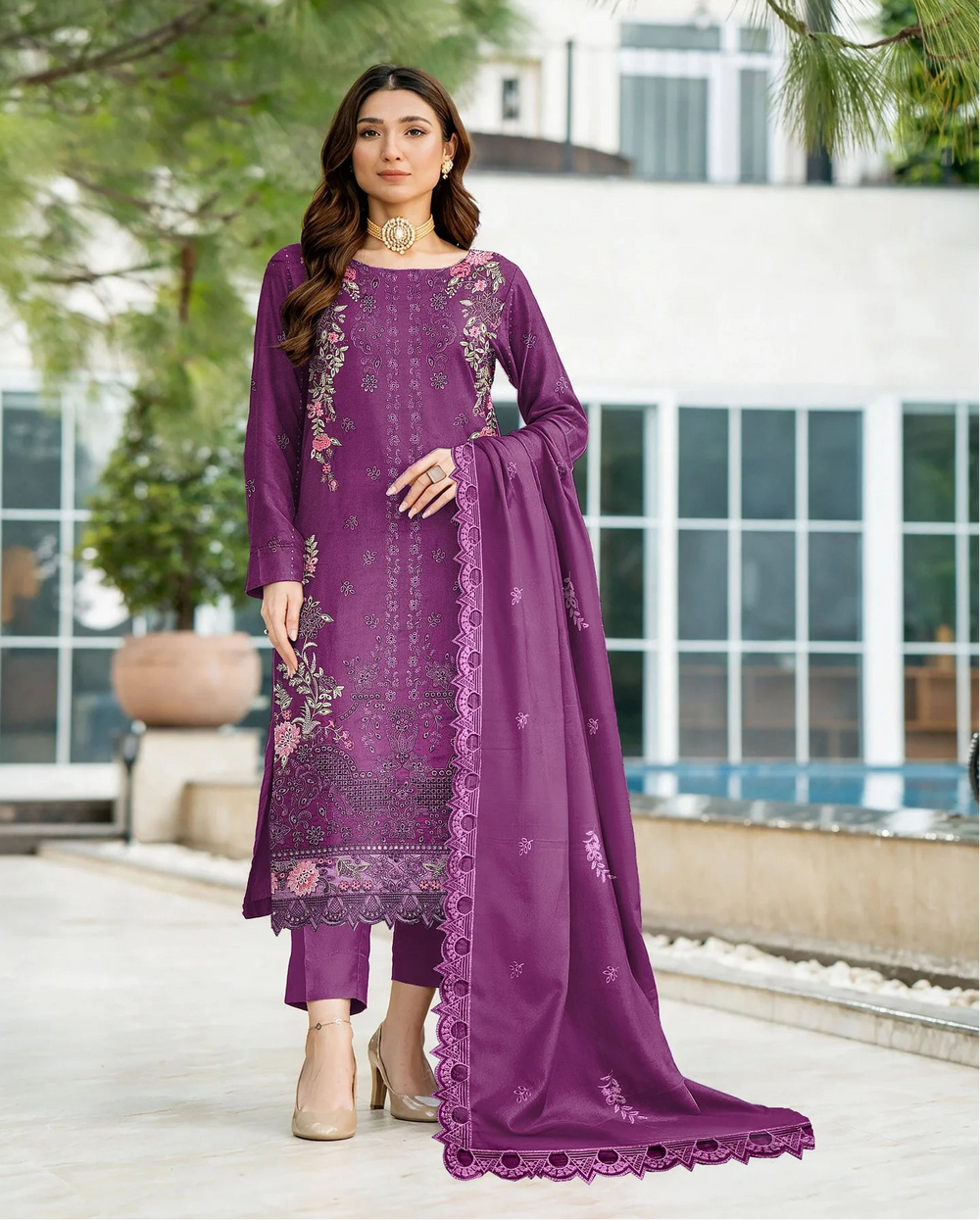 DHANAK 3 PIECE EMBROIDERED  (UNSTITCHED)-509