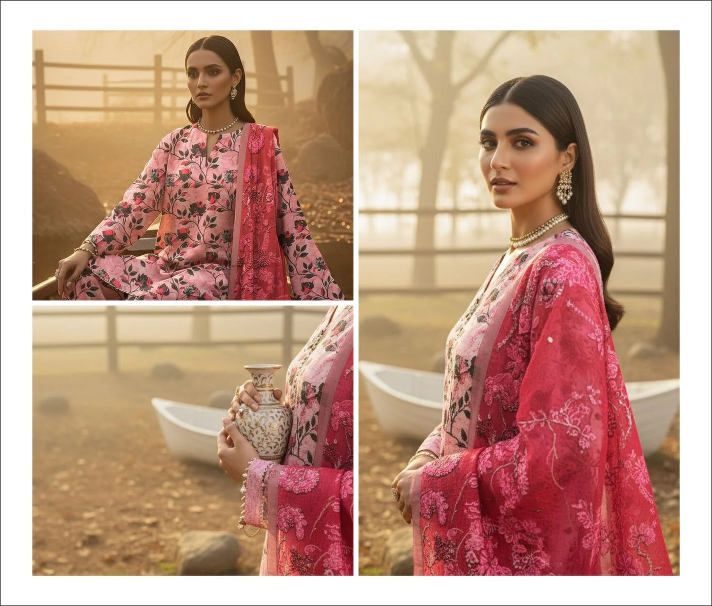 ROSE PINK PRINTED KARANDI | ALLOVER | UNSTITCHED | 3 PIECE | 4505