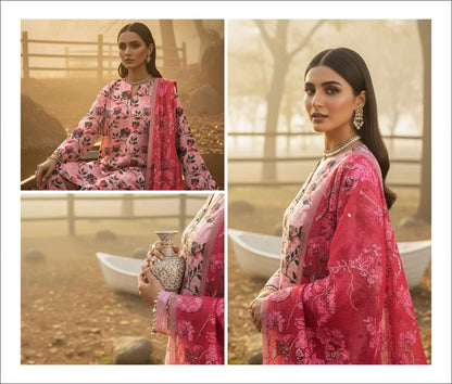 ROSE PINK PRINTED KARANDI | ALLOVER | UNSTITCHED | 3 PIECE | 4505
