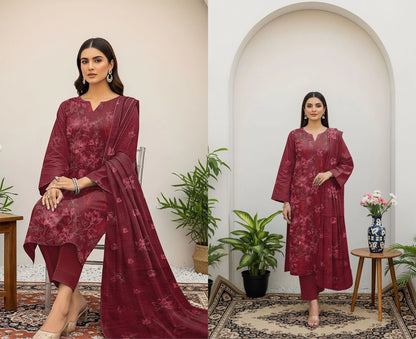 MAROON DHANAK EMBROIDERED | 3 PIECE | UNSTITCHED | 380b