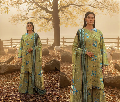 OLIVE GREEN PRINTED KARANDI | ALLOVER | UNSTITCHED | 3 PIECE | 4506
