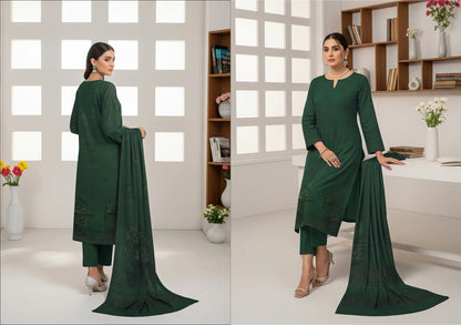 DARK GREEN  JAQUARD DHANAK | VELVET APLAC | 3 PIECE | 4402
