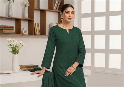DARK GREEN  JAQUARD DHANAK | VELVET APLAC | 3 PIECE | 4402