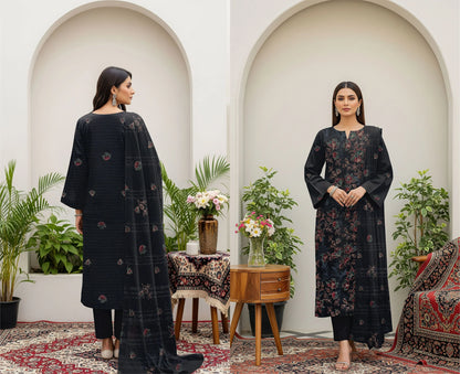 BLACK DHANAK EMBROIDERED | 3 PIECE | UNSTITCHED | 380x
