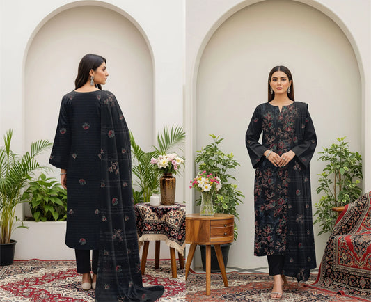 BLACK DHANAK EMBROIDERED | 3 PIECE | UNSTITCHED | 380x