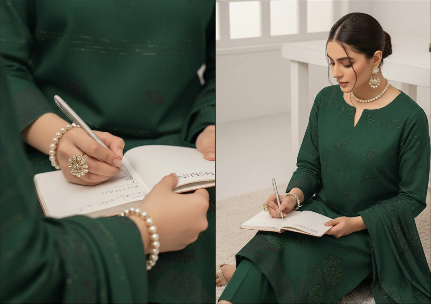 DARK GREEN  JAQUARD DHANAK | VELVET APLAC | 3 PIECE | 4402