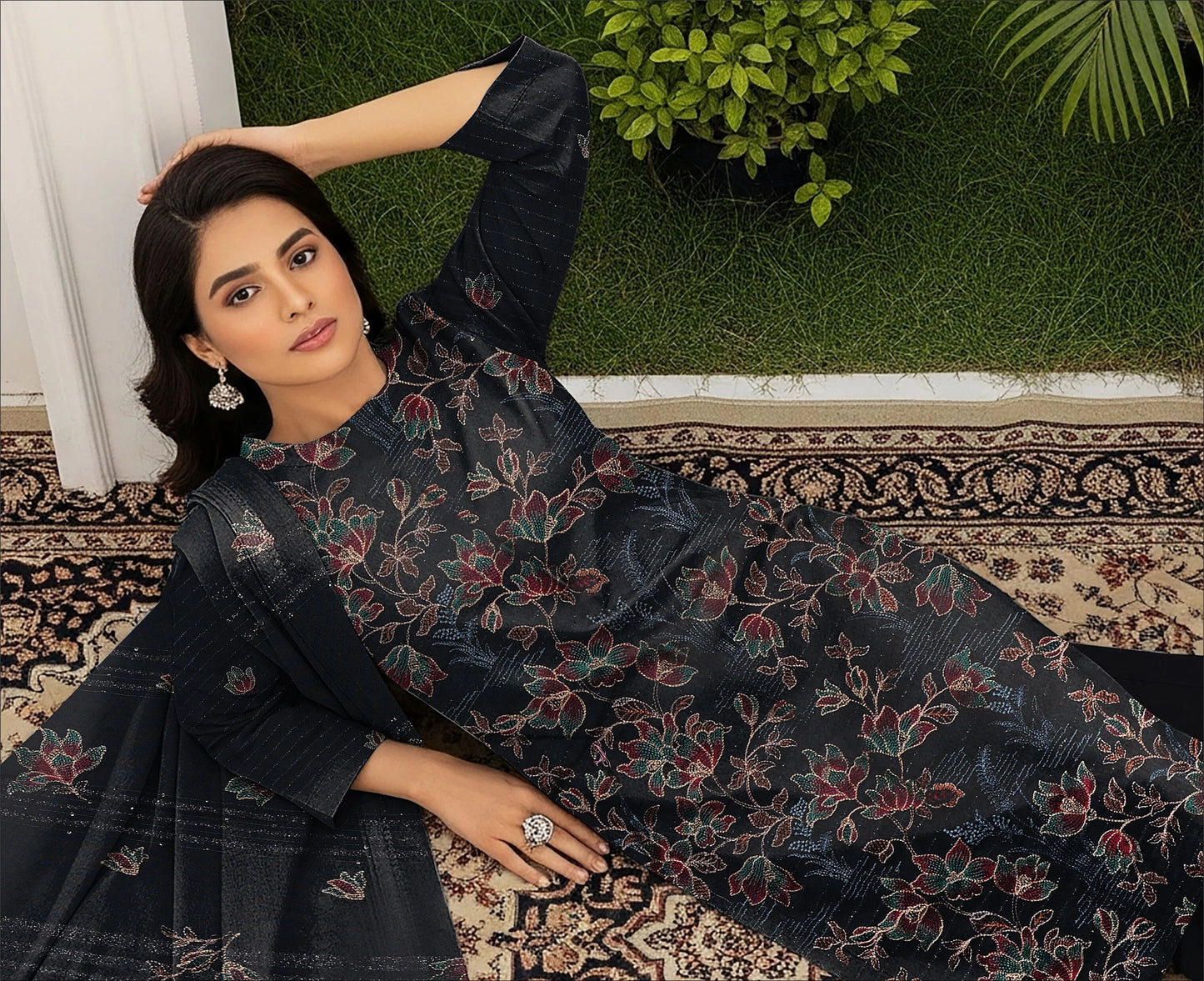 BLACK DHANAK EMBROIDERED | 3 PIECE | UNSTITCHED | 380x