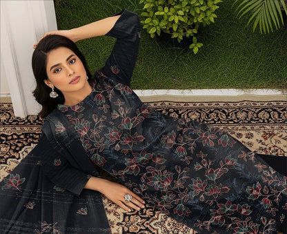 BLACK DHANAK EMBROIDERED | 3 PIECE | UNSTITCHED | 380x
