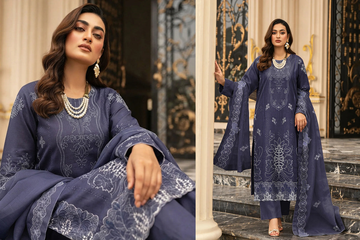 V513 DHANAK 3 PIECE EBROIDERED  (UNSTITCHED)