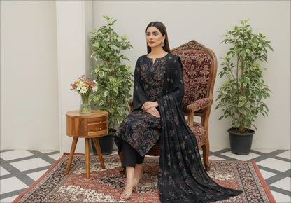BLACK DHANAK EMBROIDERED | 3 PIECE | UNSTITCHED | 380x