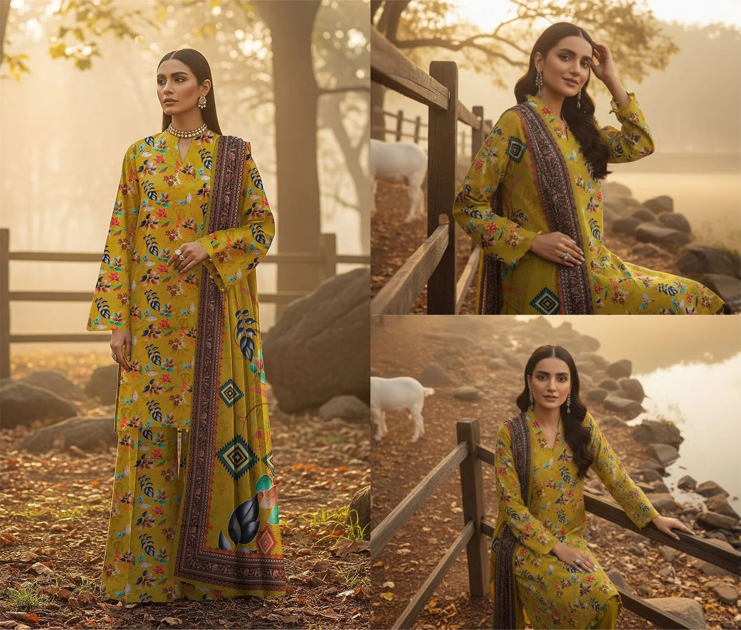 MUSTARD GREEN PRINTED KARANDI | ALLOVER | UNSTITCHED | 3 PIECE | 4508