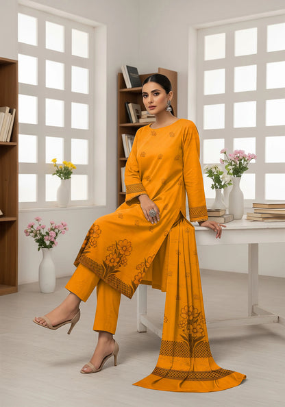 MUSTARD JAQUARD DHANAK | VELVET APLAC | 3 PIECE | 4406