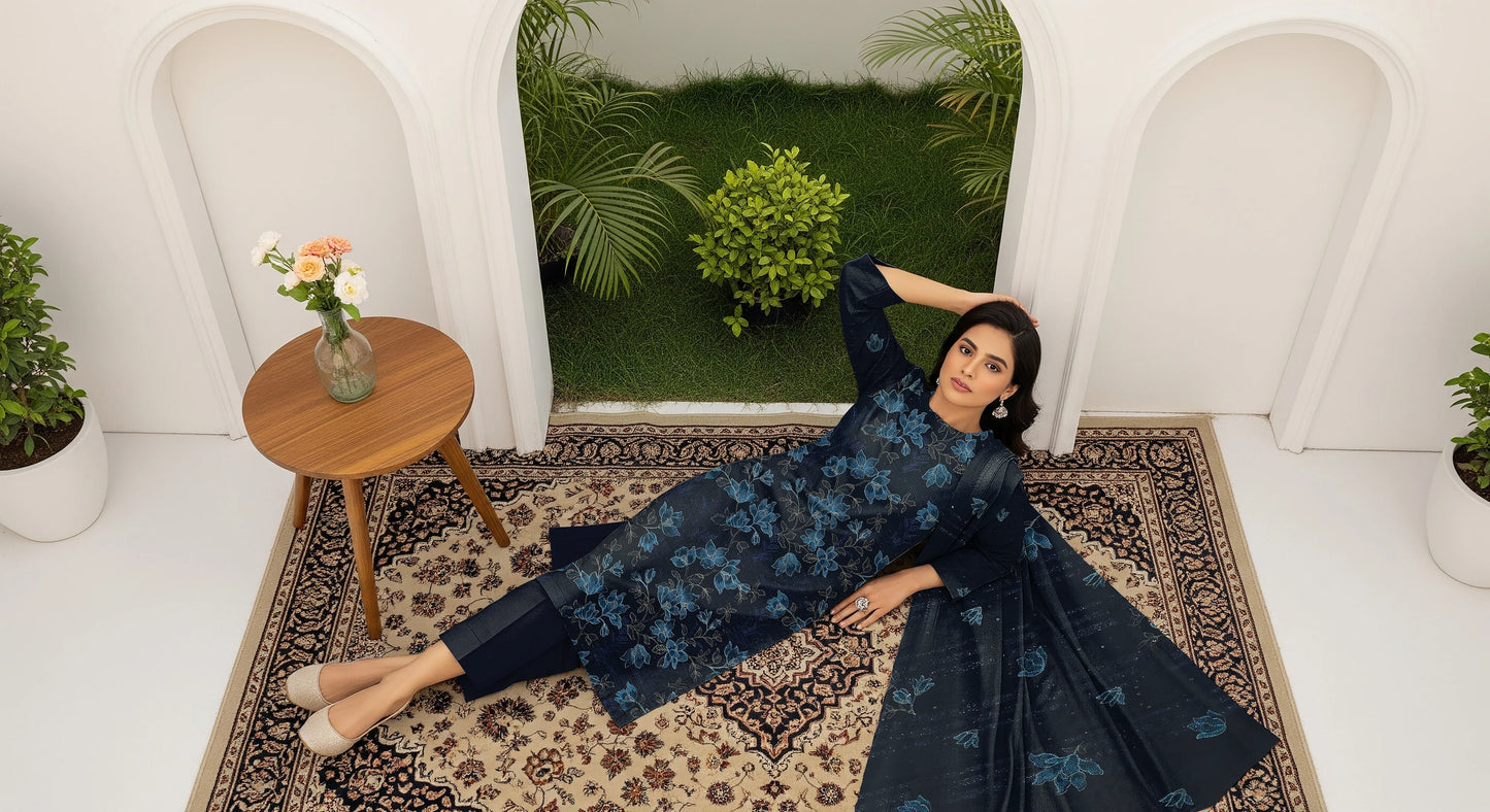 BLUE DARK DHANAK EMBROIDERED | 3 PIECE | UNSTITCHED | 380c