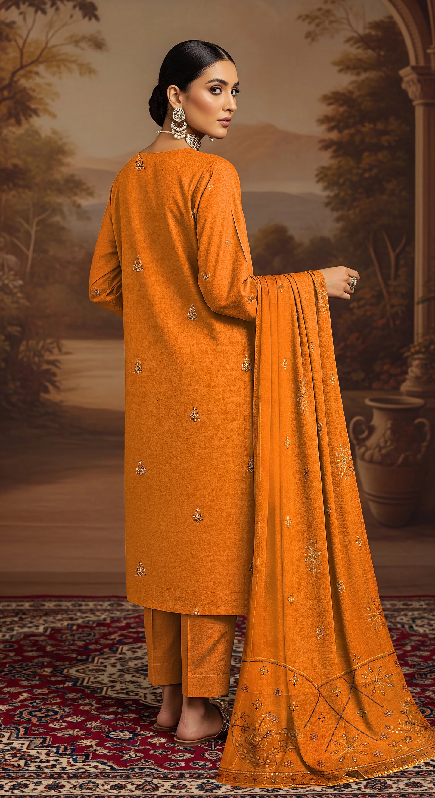 MUSTARD DHANAK EMBROIDERED | 3 PIECE | UNSTITCHED | 4001