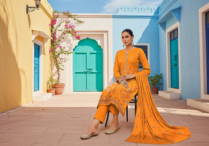 MUSTARD GOLD DHANAK EMBROIDERED | 3 PIECE | UNSTITCHED | 3803