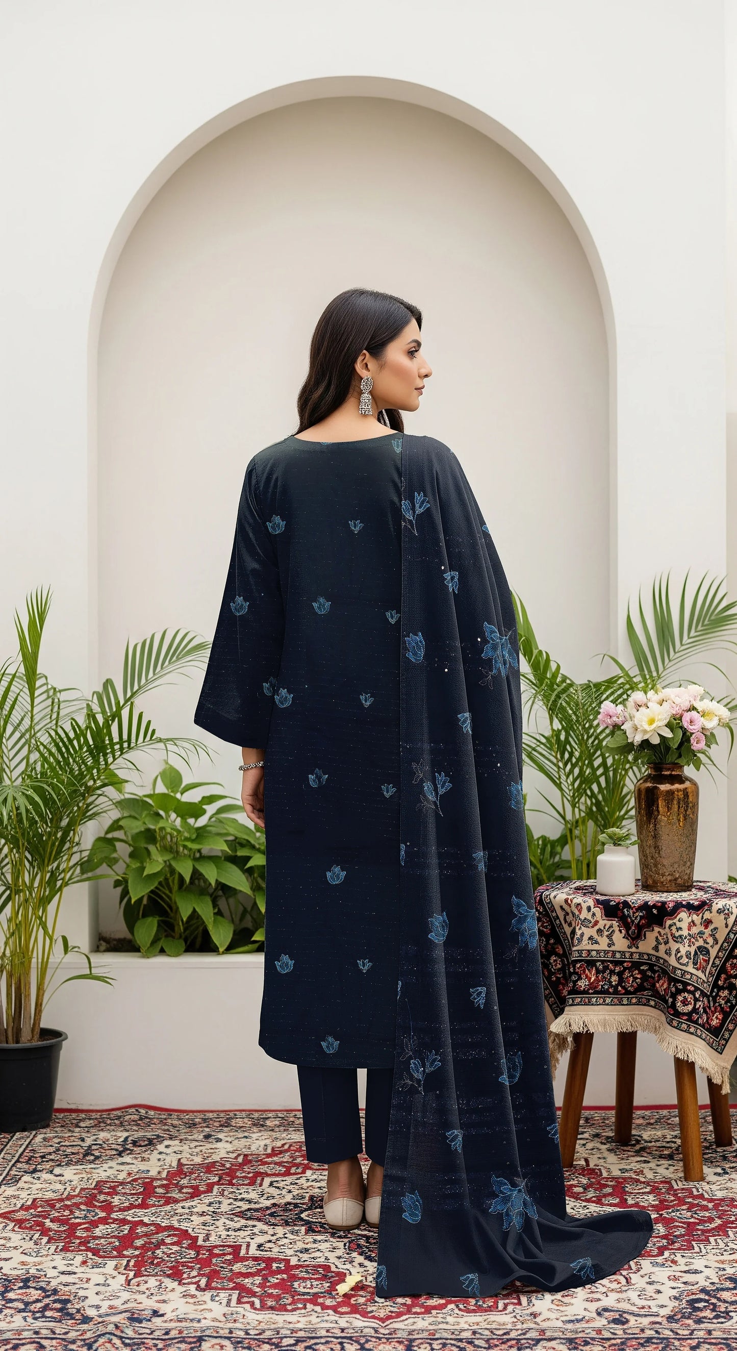 BLUE DARK DHANAK EMBROIDERED | 3 PIECE | UNSTITCHED | 380c