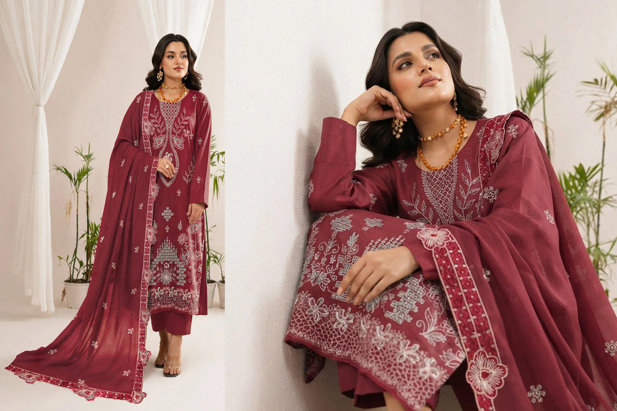 V508 DHANAK 3 PIECE EBROIDERED  (UNSTITCHED)