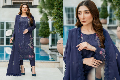 V509 DHANAK 3 PIECE EBROIDERED  (UNSTITCHED)