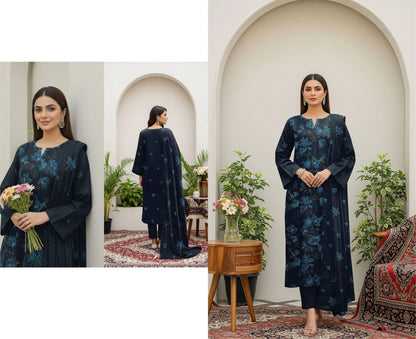 BLUE DARK DHANAK EMBROIDERED | 3 PIECE | UNSTITCHED | 380c